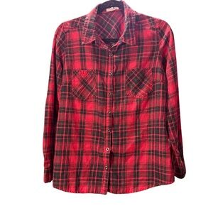 Maurices Red and Black Plaid Button Down Shirt